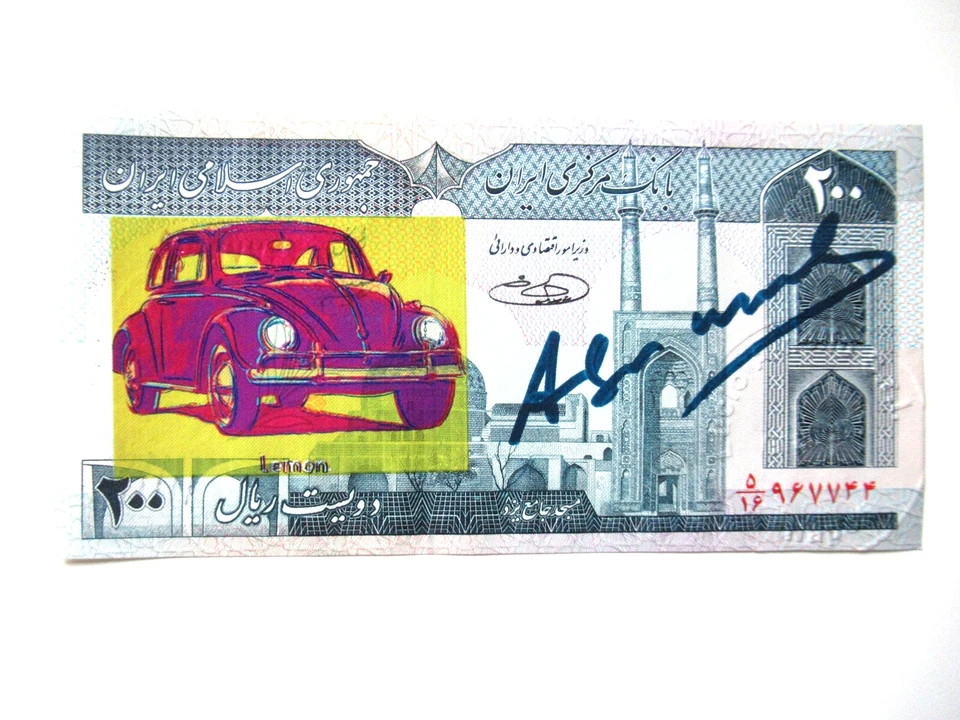 ANDY WARHOL: Banknote von WARHOL, signiert, skizziert mit Amtl. USPS-Stempel - Bild 2 von 4