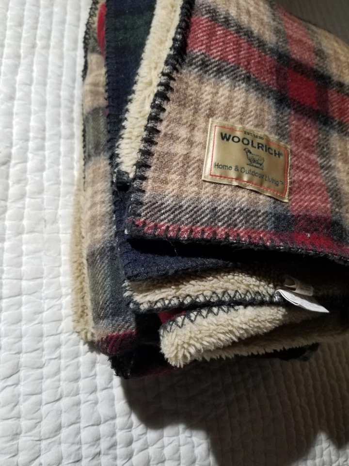 Vintage Woolrich Eddie B Blanket 52" X 70" Wool Tartan Plaid Patchwork Red Green - Image 2 of 4
