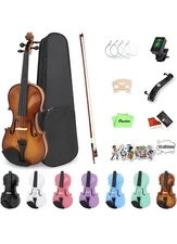  4/4 Rainbow Violin Set Full Size Fiddle for Adults Beginners with Hard Case, 