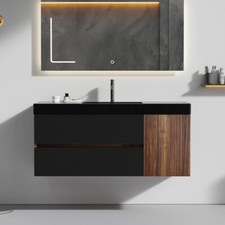 48" Wall Mounted Bathroom Vanity w/Black Sink, Floating Vanity Cabinet, 2 Drawer