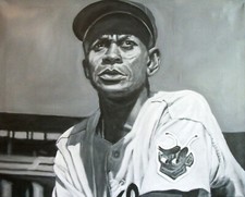 I NEVER RUSH Satchel Paige Cleveland baseball original signed 16x20 in painting