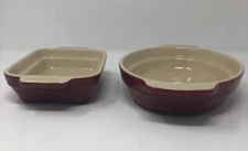 Le Creuset Baking Dishes (2) Oval 10.5" and Rectangle 8.5 Red Cerise Casseroles