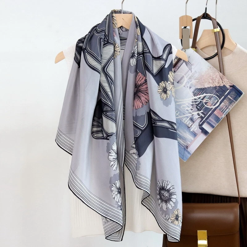 Mulberry Silk Crepe Wrap Scarf Bandanna Shawl Horse Print Hand Rolled Scarf 43"