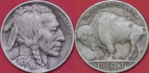 Fine 1936D US Buffalo 5 Cents
