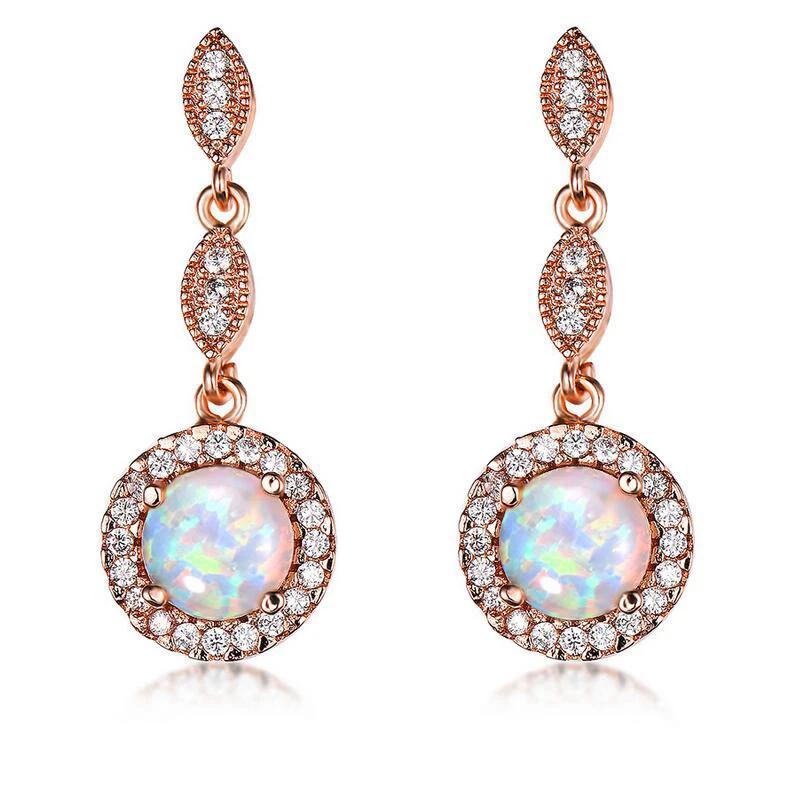 Brincos de gancho folheados a prata topázio branco opala fogo estilo europeu - Imagem 4 de 4