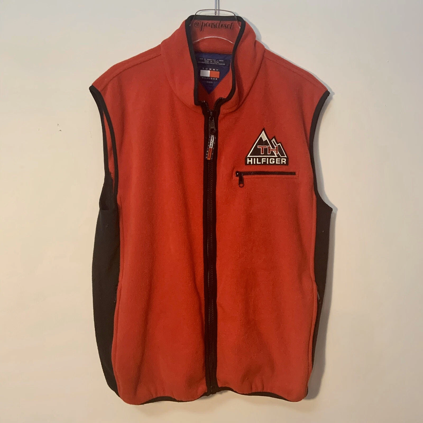 Vintage Tommy Hilfiger Outdoors Red Blue Fleece ZIP Front Vest Size XL