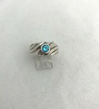 Sterling Silver .925 5mm Round Blue CZ Stone Ribbed Band Ring