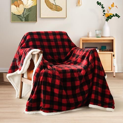Weihnachten Sherpa Fleece Überwurf Decke, super weich warm Überwurf - 50"x60" Plaid rot - Bild 3 von 8