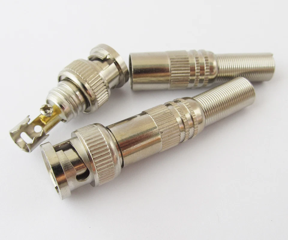 10x Metal BNC Male Plug Screw Type Connectors w/ Spring Tail for RG59 RG6 Cable - Image 2 of 4