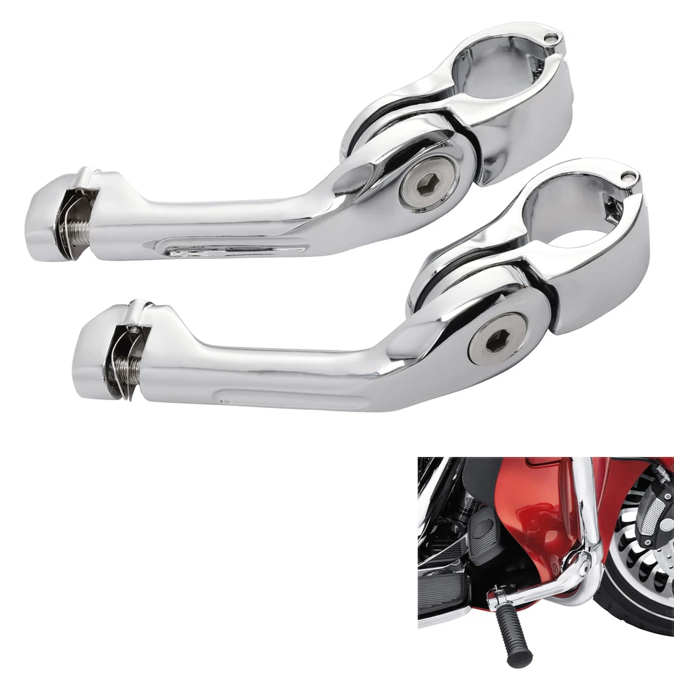 Montaje de clavija ajustable en ángulo largo cromado de 1 1/4" 32 mm para Harley Dyna Foto 2 de 4