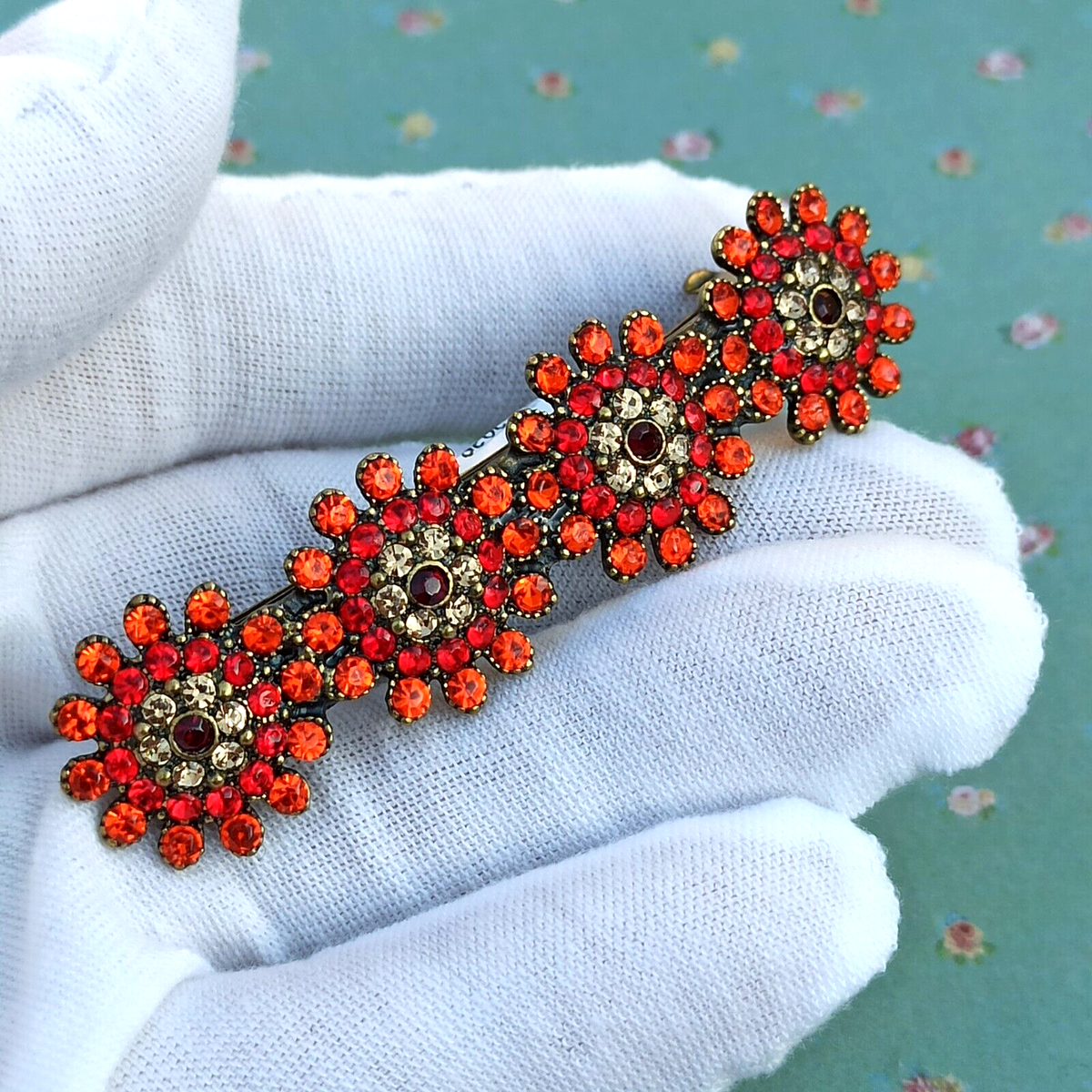 Michal Negrin Hair Clip Red Orange Royal Art deco & Swarovski