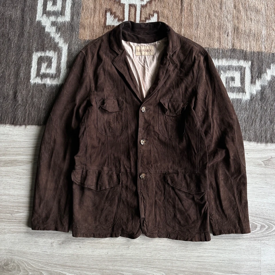 Leonardo Leather Men's Brown Blazer Jacket Size L - Image 3 of 4