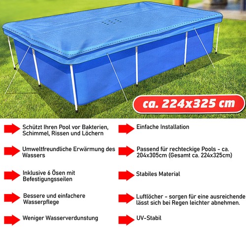 Pool Abdeckplane Rechteckig Frame Cover Abdeckung Plane Poolabdeckung 325x224cm - Bild 5 von 6