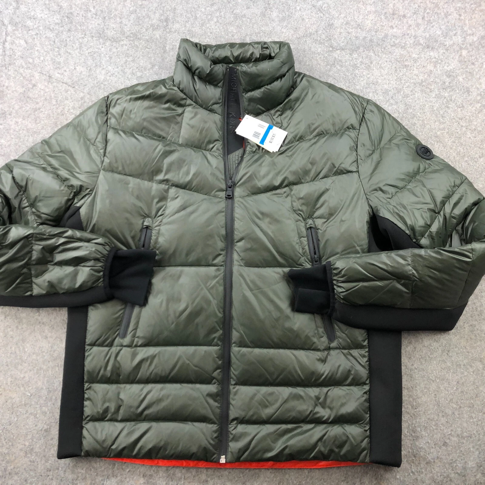 Michael Kors Jacket Mens XL Green Orange Down Insulated Puffer Pocket Adult