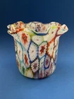 Vintage Murano Millefiori Glass Ruffle Bowl / Candle Holder Hand Made Italy