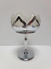 Farber Brothers NYC 1948 Chrome & Frosted Lotus Flower Glass Compote Dish
