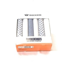 SET OF 6 Dockers Men's 100 Cotton HANDKERCHIEFS New in Box Blue/White Assorted