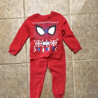 Marvel Spider-Man Boys Size 4 Red Fleece 2pc Pajama Set Graphic Long Sleeve