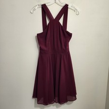 LuLu's Forevermore burgundy skater fit & flare lined dress woman's size small