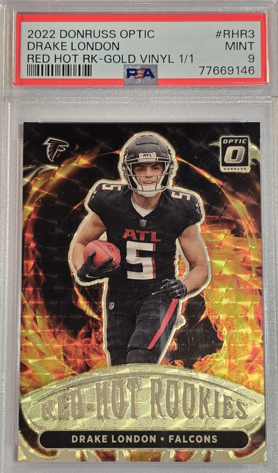 Drake London Panini Donruss Optic Red Hot Rookies #RHR3 Gold Vinyl 1/1