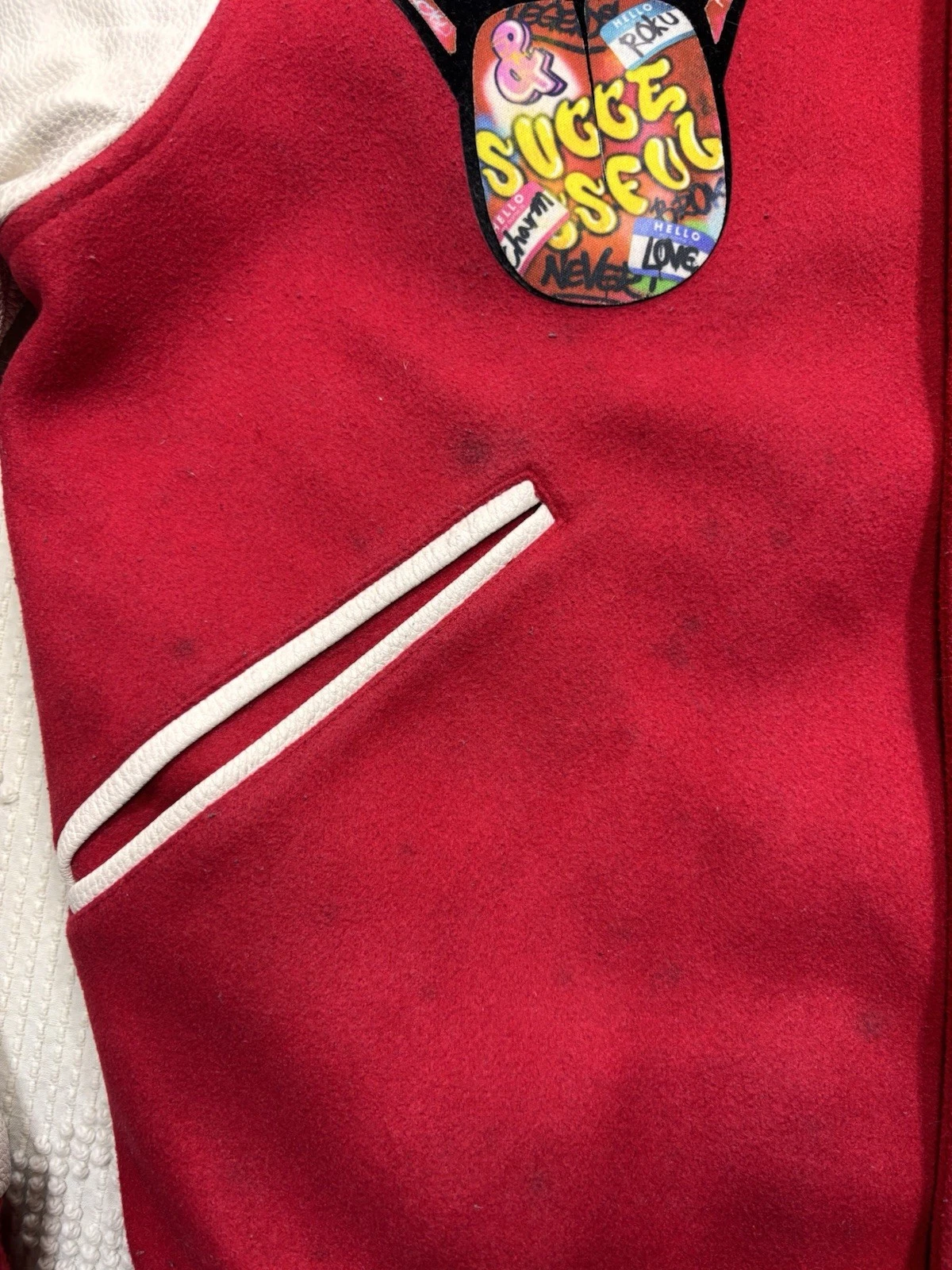 Roku Studio Stoned And Successful Varsity Jacket Red White Mouth Tongue Men’s S image 5