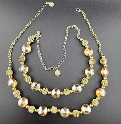 Vintage Monet Beaded Necklace Lot 2 Matching Gold Tone Signed 19  READ