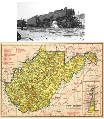 1944 WEST VIRGINIA STATE KARTE ZEIGT EISENBAHNEN STÄDTE STÄDTE GESCHICHTE MIT P&WV FOTO