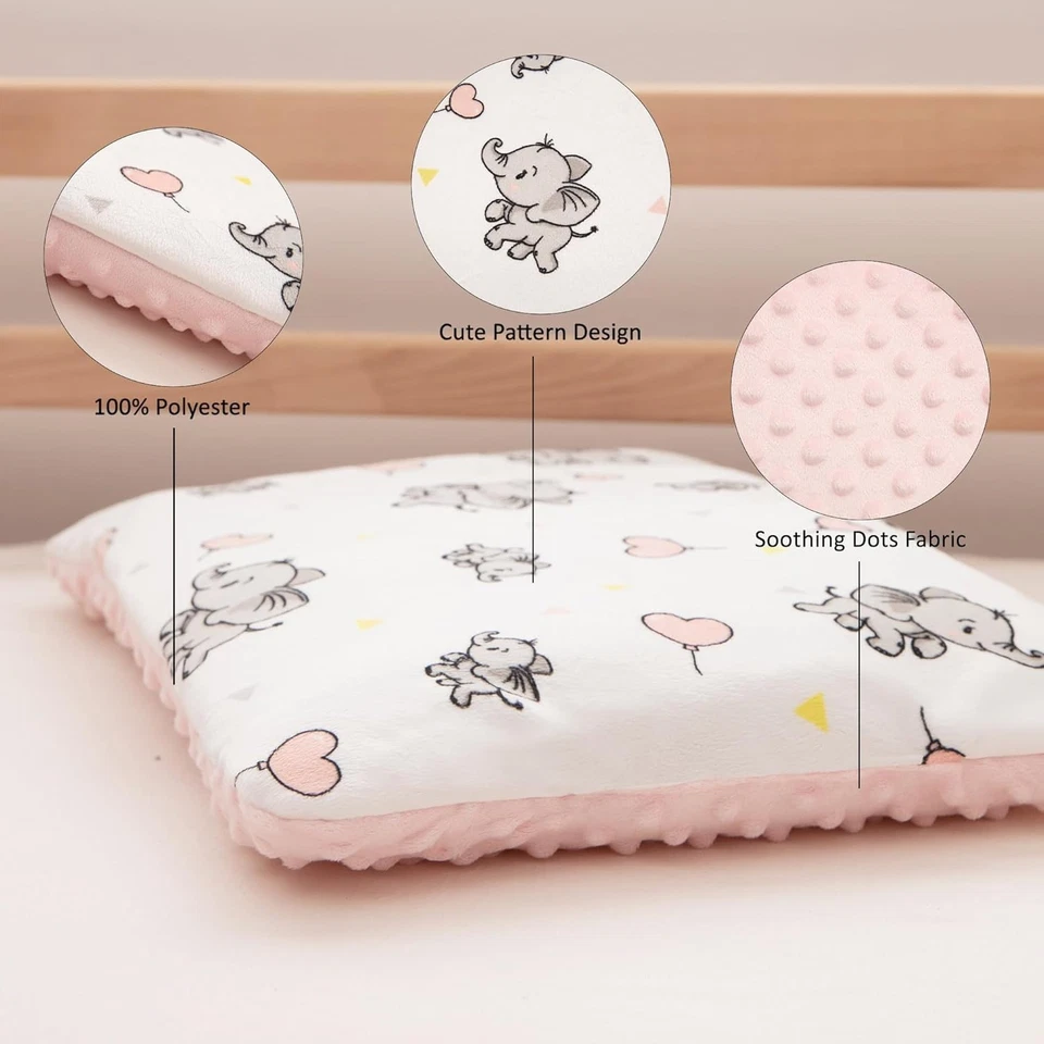 Almohada DaysU Minky para niños pequeños diseño elefante rosa 13"x19"x.75" NUEVA sellada en caja Foto 2 de 4