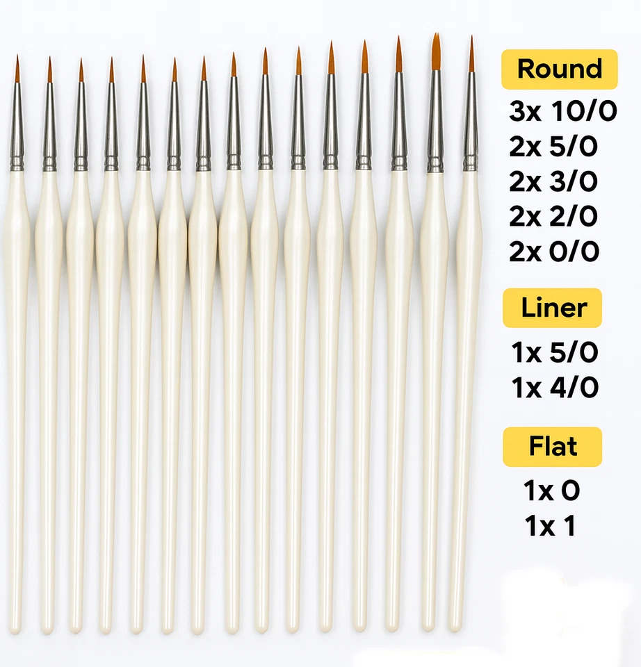 SET 15 EXTRA FINE DETAIL MINIATURE MODELING NAIL ART CRAFT PAINT BRUSH SET PB002 - Image 2 of 4