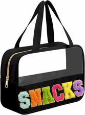 Chenille Letter Snacks Bag Clear Snack Bag Pouch with Handle and Zipper Waterpro
