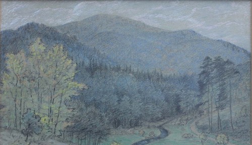 Antique Original Charcoal & Color Pencil Drawing Signed by Artist F. SCH, 1920 - Picture 5 of 9