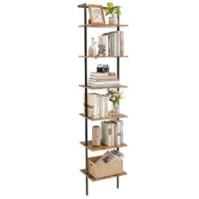 Wall Mounted 6 Tier Rustic Brown Ladder Shelf Storage Organizer Unit with 77"