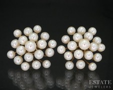 14k Yellow Gold 4-5mm Cultured Akoya Pearl Cluster Stud Earrings 7.3g p84056