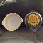 Pyrex Sunflower Glass Round Casserole Dish with Lid Vintage Made in USA