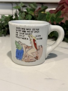 Vintage Wartime 1950s Navy Sailor Risqué Peep Show Mug Petty Officer Parachute