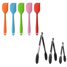 5-piece Small Spatulas + 3-piece Silicone Tongs Set