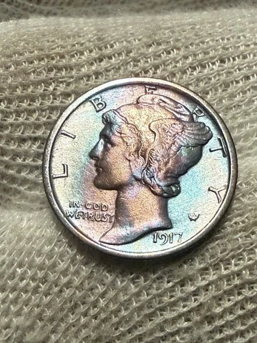 1917 Mercury Dime Choice Almost Uncirculated AU+ Coin Original Toned