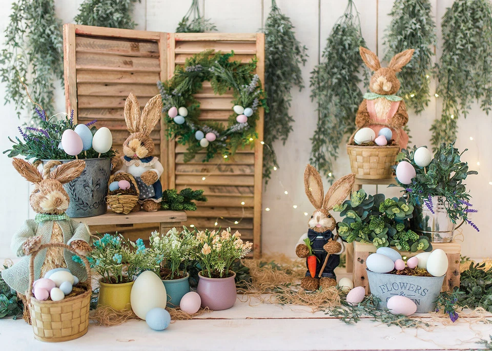 Telón de fondo de tela feliz Pascua estudio de fotografía huevo de Pascua telón de fondo fotográfico 7x5 pies Foto 2 de 4