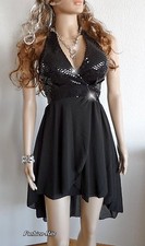 Abendkleid Glitzer Pailletten Party Kleid Cocktailkleid Hi-Low  Schwarz 36 38 40