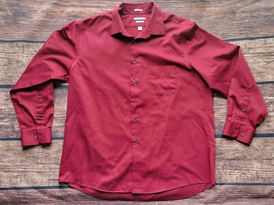Van Heusen Lux Sateen Mens Size 34/35 Dress Shirt Button Up Deep Red 