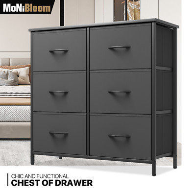 6-Drawer Dresser Chest of Fabric Double Drawer Black Storage Cabinet Living Room