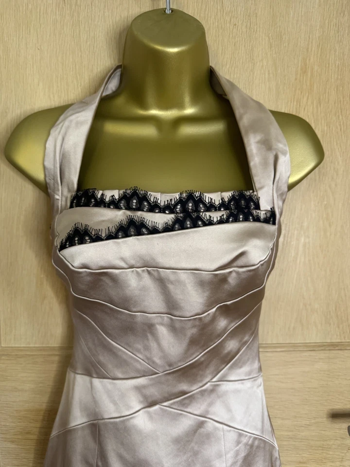 Karen Millen винтажный атласной кружева карандаш платье Великобритании 8 6 с бретелью через шею Y2K оригами шевелиться - Изображение 3 из 4