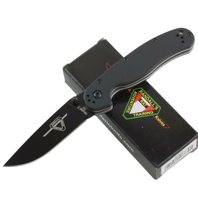 Ontario RAT II Black D2 Tool Steel Drop Point Blade Linerlock Pocket Knife