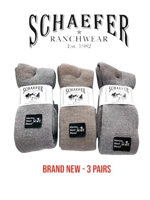 Schaefer Ranch Wear Boot Socks Merino Wool 3 Pairs Mens Large 10-13 - New !