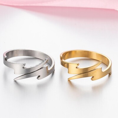 2PC stainless steel Lightning Bolt Open adjustable Ring 2 colors Wholesale FJS57