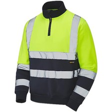 Image of Mens Hi Vis Zip Neck Workwear Sweatshirt Reflective Safety Pullover Jumper