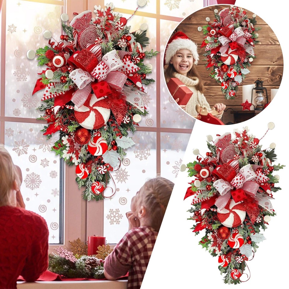 Christmas Candy Upside Down Wreath Garland Front Door Ornaments Wall