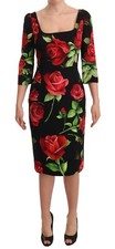 DOLCE & GABBANA Dress Silk Stretch Black Red Roses Sheath IT36 / US2 / XS $2200