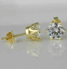 3Ct Lab Created Diamond Solitaire Stud Earrings 14K Yellow Gold Finish