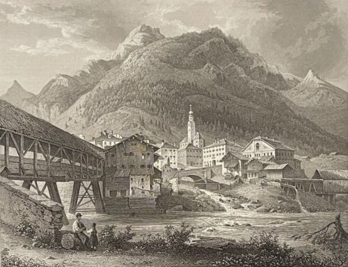 Splügen Bridge Rhine Graubünden Switzerland Engraving 1860 Swiss - Picture 1 of 3